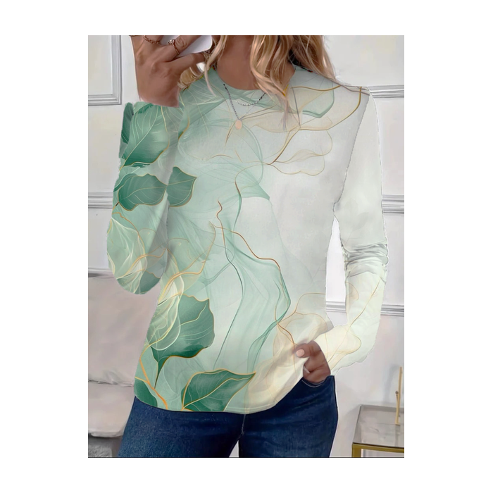 Women's Floral Long Sleeve Tee T-shirt Crew Neck Printing Casual Spring/Fall Graphic Tee Top