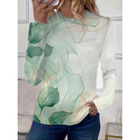 Women's Floral Long Sleeve Tee T-shirt Crew Neck Printing Casual Spring/Fall Graphic Tee Top