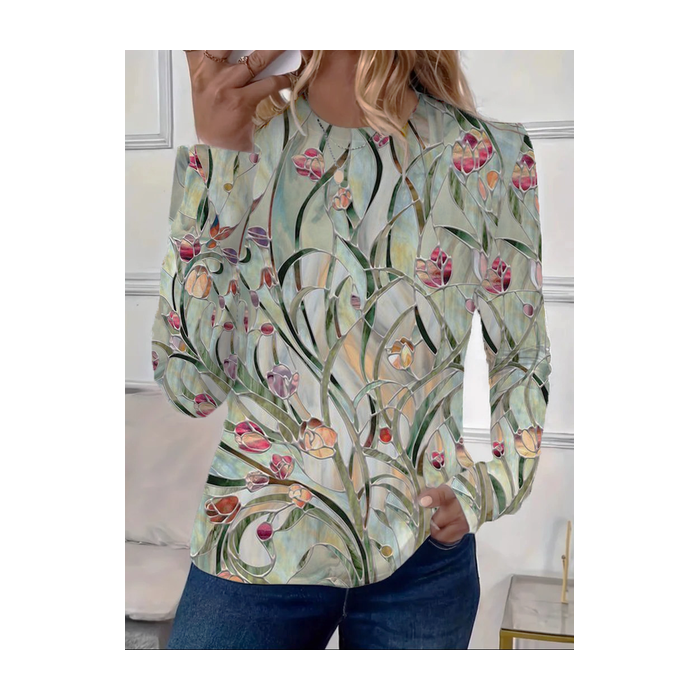 Women's Floral Long Sleeve Tee T-shirt Crew Neck Printing Casual Spring/Fall Graphic Tee Top