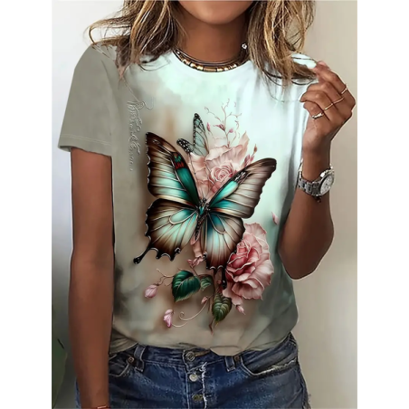 Women's Floral Short Sleeve Tee T-shirt Crew Neck Printing Casual Summer Graphic Tee Top