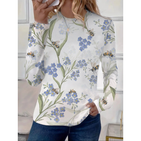 Women's Floral Long Sleeve Tee T-shirt Crew Neck Printing Casual Spring/Fall Graphic Tee Top