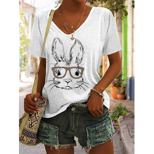 Women's Easter (rabbit) Short Sleeve Tee T-shirt V Neck Printing Casual Summer Graphic Tee Top