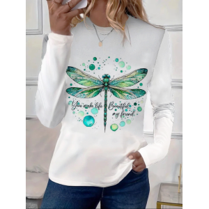 Women's Text Letters Long Sleeve Tee T-shirt Crew Neck Printing Casual Spring/Fall Graphic Tee Top