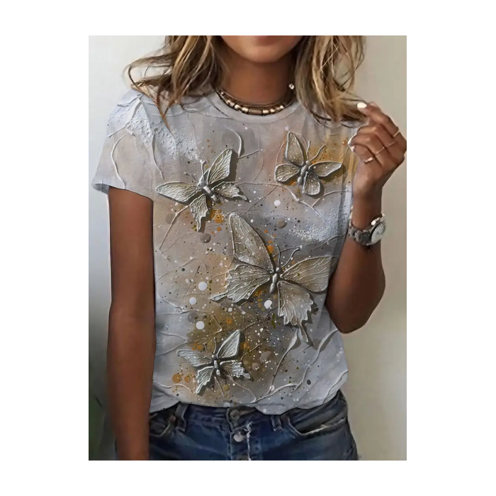 Women's Butterfly Short Sleeve Tee T-shirt Crew Neck Printing Casual Summer Graphic Tee Top