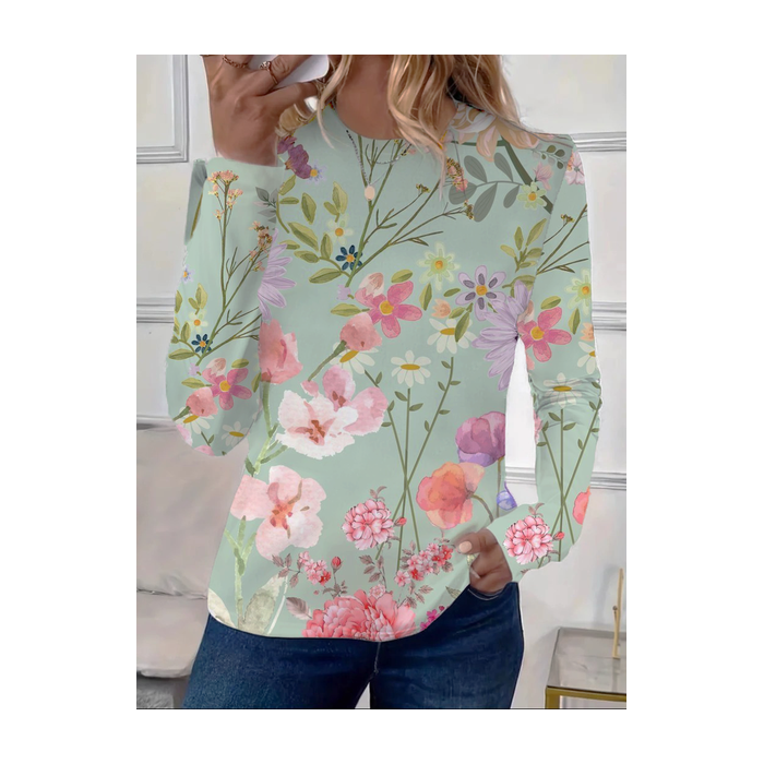 Women's Floral Long Sleeve Tee T-shirt Crew Neck Printing Casual Spring/Fall Graphic Tee Top