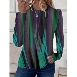 Women's Abstract Long Sleeve Tee T-shirt Crew Neck Printing Casual Spring/Fall Graphic Tee Top