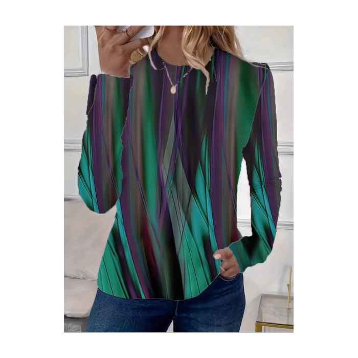 Women's Abstract Long Sleeve Tee T-shirt Crew Neck Printing Casual Spring/Fall Graphic Tee Top