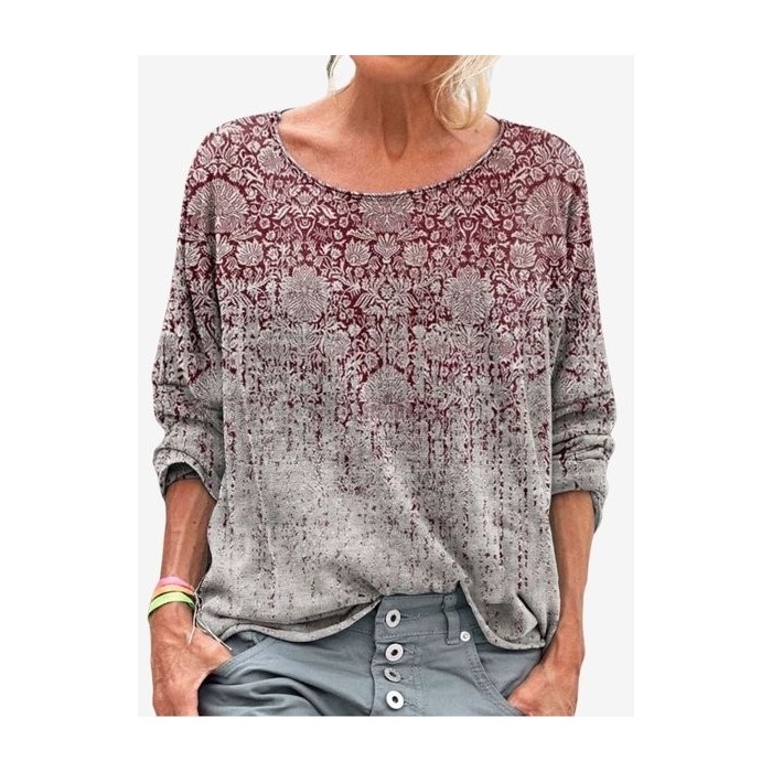 Women's Floral Long Sleeve Tee T-shirt Crew Neck Casual Spring/Fall Vintage Top