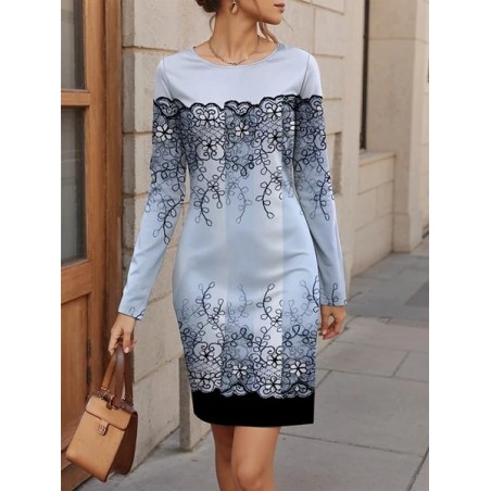 Women's Long Sleeve Spring/Fall Plants Jersey Dress Floral Holiday Going Out Casual Mini H-Line T-Shirt Dress