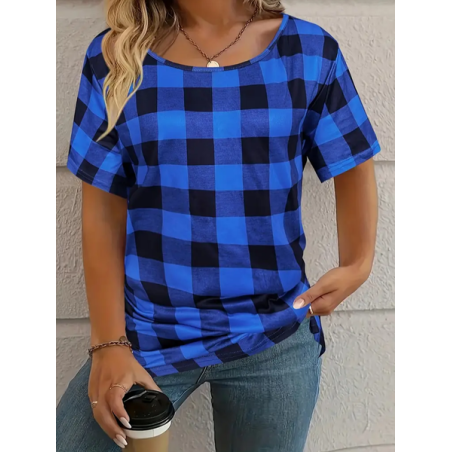 Women's Plaid Short Sleeve Tee T-shirt Crew Neck Printing Casual Summer Graphic Tee Top