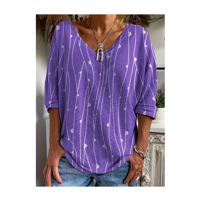 Women's Abstract Stripes Long Sleeve Tee T-shirt V Neck Printing Casual Spring/Fall Graphic Tee Top