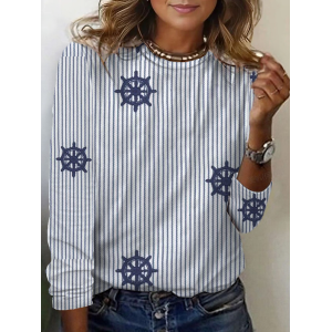 Women's Striped Long Sleeve Tee T-shirt Crew Neck Printing Casual Spring/Fall Graphic Tee Top