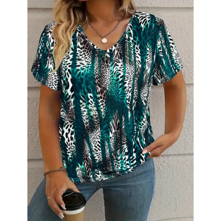 Women's Leopard Short Sleeve Tee T-shirt V Neck Printing Casual Summer Graphic Tee Top