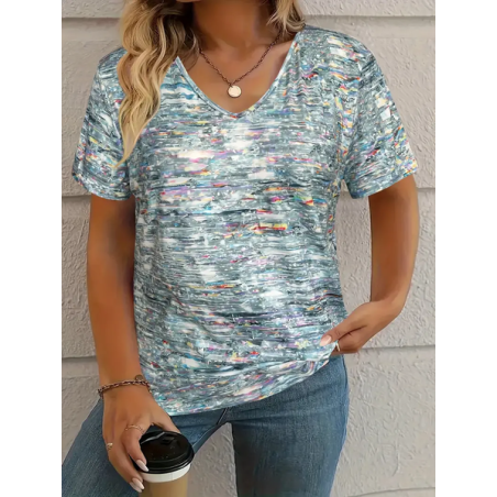 Women's Geometric Short Sleeve Tee T-shirt V Neck Printing Casual Summer Graphic Tee Top