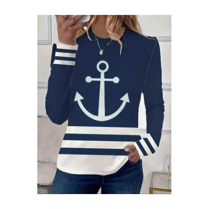 Women's Long Sleeve Tee T-shirt Spring/Fall Striped Printing Crew Neck Casual Graphic Tee Top