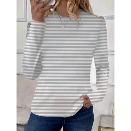 Women's Long Sleeve Tee T-shirt Spring/Fall Striped Printing Crew Neck Casual Graphic Tee Top