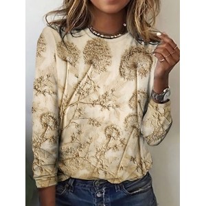 Women's Long Sleeve Tee T-shirt Spring/Fall Plaid Crew Neck Vintage Top