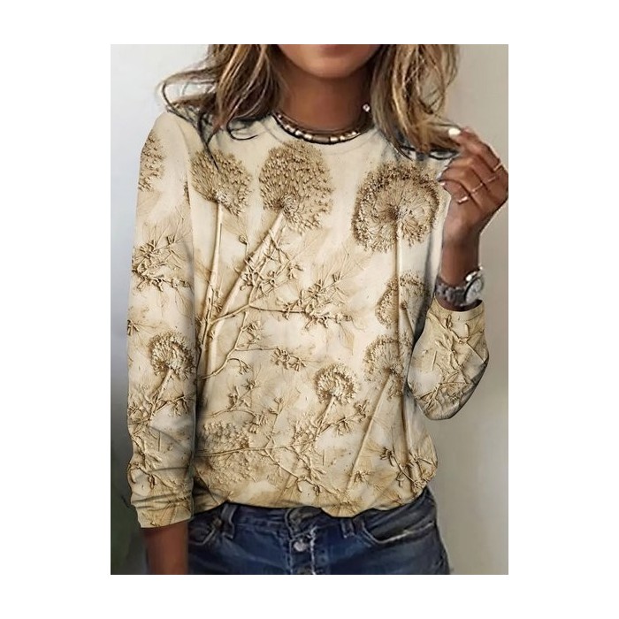 Women's Long Sleeve Tee T-shirt Spring/Fall Plaid Crew Neck Vintage Top