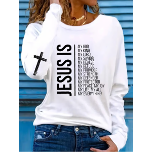 Women's Long Sleeve Tee T-shirt Spring/Fall Text Letters Printing Crew Neck Casual Graphic Tee Top