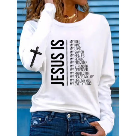 Women's Long Sleeve Tee T-shirt Spring/Fall Text Letters Printing Crew Neck Casual Graphic Tee Top