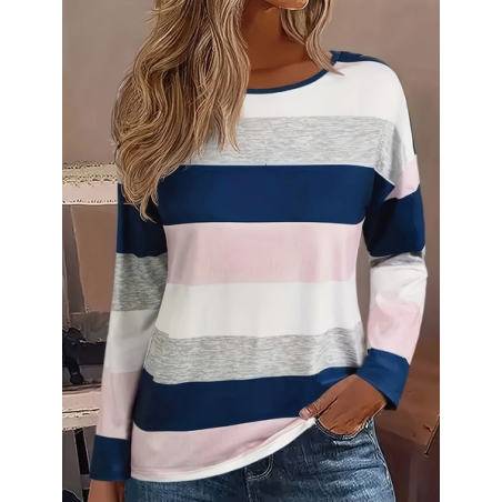 Women's Long Sleeve Tee T-shirt Spring/Fall Striped Printing Crew Neck Casual Graphic Tee Top