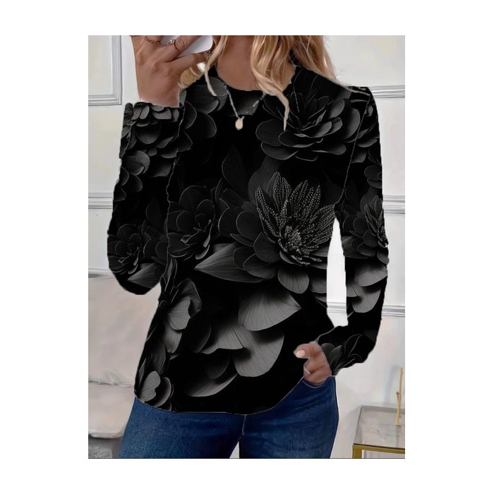 Women's Long Sleeve Tee T-shirt Spring/Fall Floral Printing Crew Neck Casual Graphic Tee Top