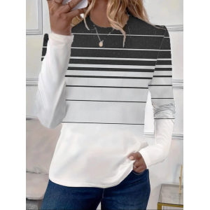 Women's Long Sleeve Tee T-shirt Spring/Fall Striped Printing Crew Neck Casual Graphic Tee Top