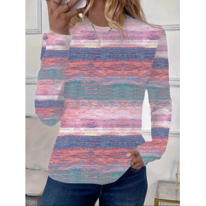Women's Long Sleeve Tee T-shirt Spring/Fall Striped Printing Crew Neck Casual Graphic Tee Top