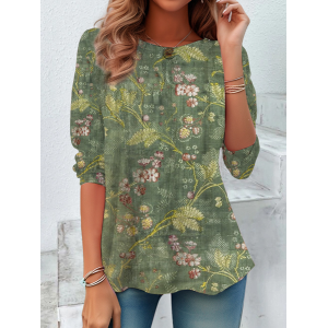 Women's Long Sleeve Tee T-shirt Spring/Fall Floral Printing Crew Neck Casual Graphic Tee Top