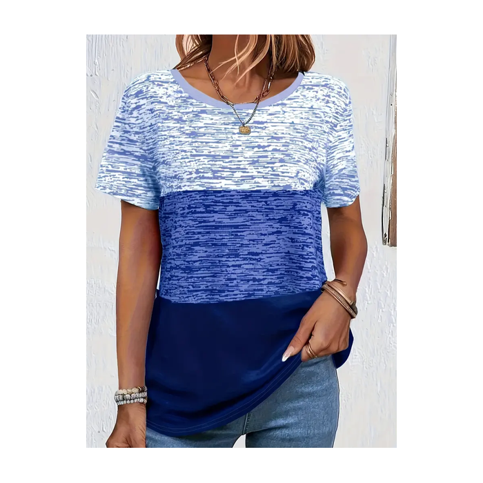 Women's Short Sleeve Tee T-shirt Summer Multicolor Block Printing Crew Neck Casual Graphic Tee Top