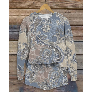 Women's Printing Floral Daily Going Out Two Piece Set Long Sleeve Casual Spring/Fall Top With Pants Matching Set