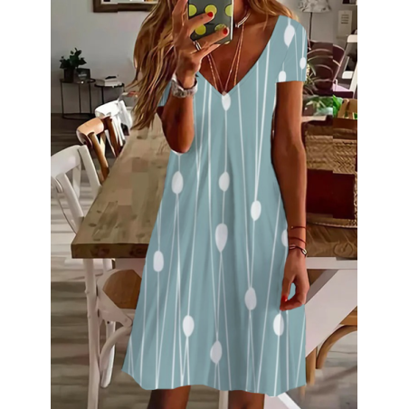 Women's Short Sleeve Summer Striped Printing Dress V Neck Daily Going Out Casual Knee Length T-Shirt Dress H-Line Dress