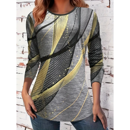 Women's Long Sleeve Tee T-shirt Spring/Fall Abstract Graphic Printing Crew Neck Casual Graphic Tee Top