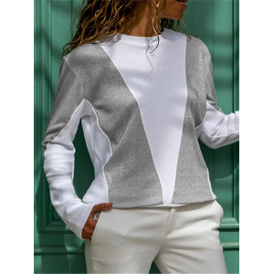 Women's Long Sleeve Tee T-shirt Spring/Fall Multicolor Block Printing Crew Neck Casual Top