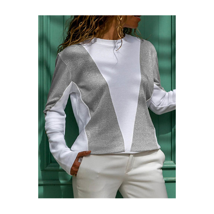 Women's Long Sleeve Tee T-shirt Spring/Fall Multicolor Block Printing Crew Neck Casual Top