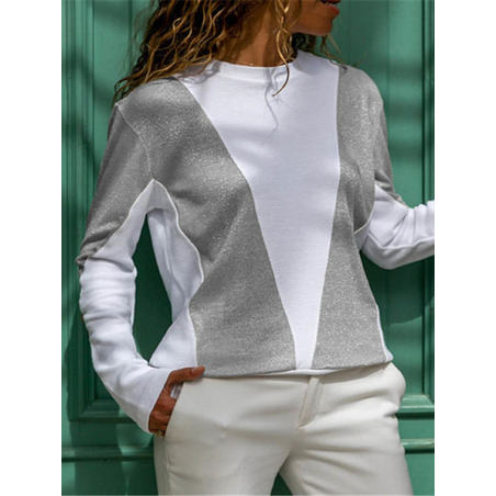 Women's Long Sleeve Tee T-shirt Spring/Fall Multicolor Block Printing Crew Neck Casual Top