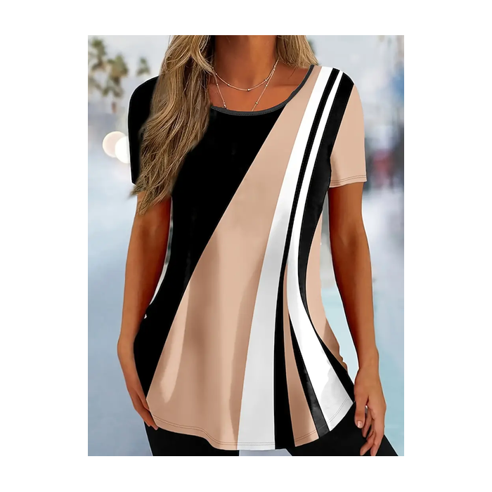 Women's Short Sleeve Tee T-shirt Summer Multicolor Block Printing Crew Neck Casual Graphic Tee Top