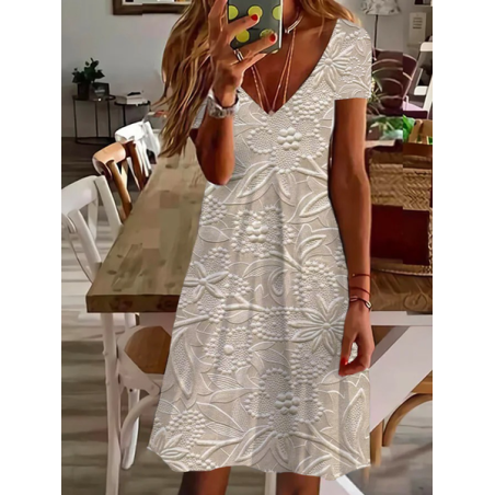 Women's Short Sleeve Summer Floral Printing Dress V Neck Daily Going Out Casual Knee Length T-Shirt Dress H-Line Dress