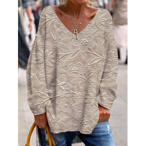 Women's Long Sleeve Tee T-shirt Spring/Fall Floral Printing V Neck Casual Graphic Tee Top