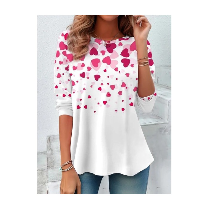 Women's Long Sleeve Tee T-shirt Spring/Fall Heart/Cordate Printing Crew Neck Casual Graphic Tee Top
