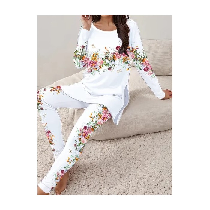 Women's Printing Floral Daily Going Out Two Piece Set Long Sleeve Casual Spring/Fall Top With Pants Matching Set