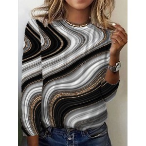 Women's Long Sleeve Tee T-shirt Spring/Fall Geometric Jersey Crew Neck Daily Going Out Casual Top