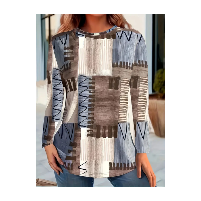 Women's Long Sleeve Tee T-shirt Spring/Fall Geometric Printing Crew Neck Casual Top