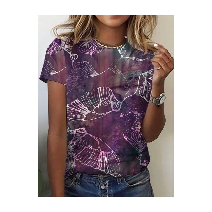 Women's Short Sleeve Tee T-shirt Summer Abstract Crew Neck Casual Top
