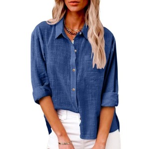 Women's Long Sleeve Shirt Spring/Fall Plain Cotton Shirt Collar Daily Going Out Casual Top