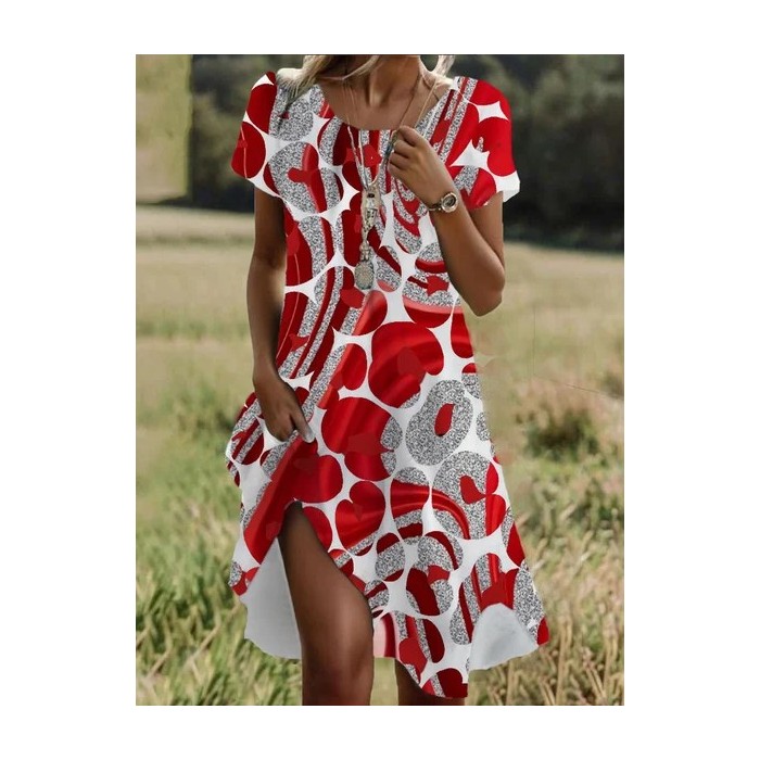 Women's Short Sleeve Summer Heart/Cordate Dress Crew Neck Daily Going Out Casual Midi H-Line T-Shirt Dress