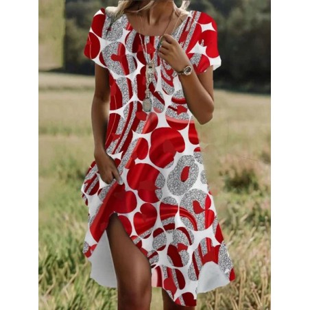 Women's Short Sleeve Summer Heart/Cordate Dress Crew Neck Daily Going Out Casual Midi H-Line T-Shirt Dress