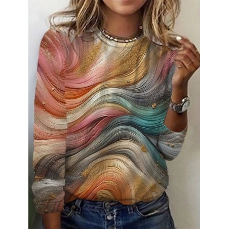 Women's Long Sleeve Tee T-shirt Spring/Fall Abstract Crew Neck Casual Top