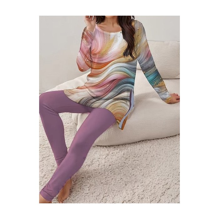 Women's Jersey Abstract Daily Going Out Two Piece Set Long Sleeve Casual Spring/Fall Top With Pants Matching Set