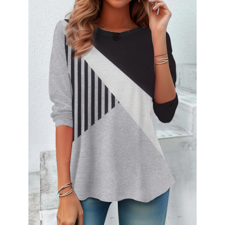 Women's Long Sleeve Tee T-shirt Spring/Fall Striped Printing Crew Neck Casual Top